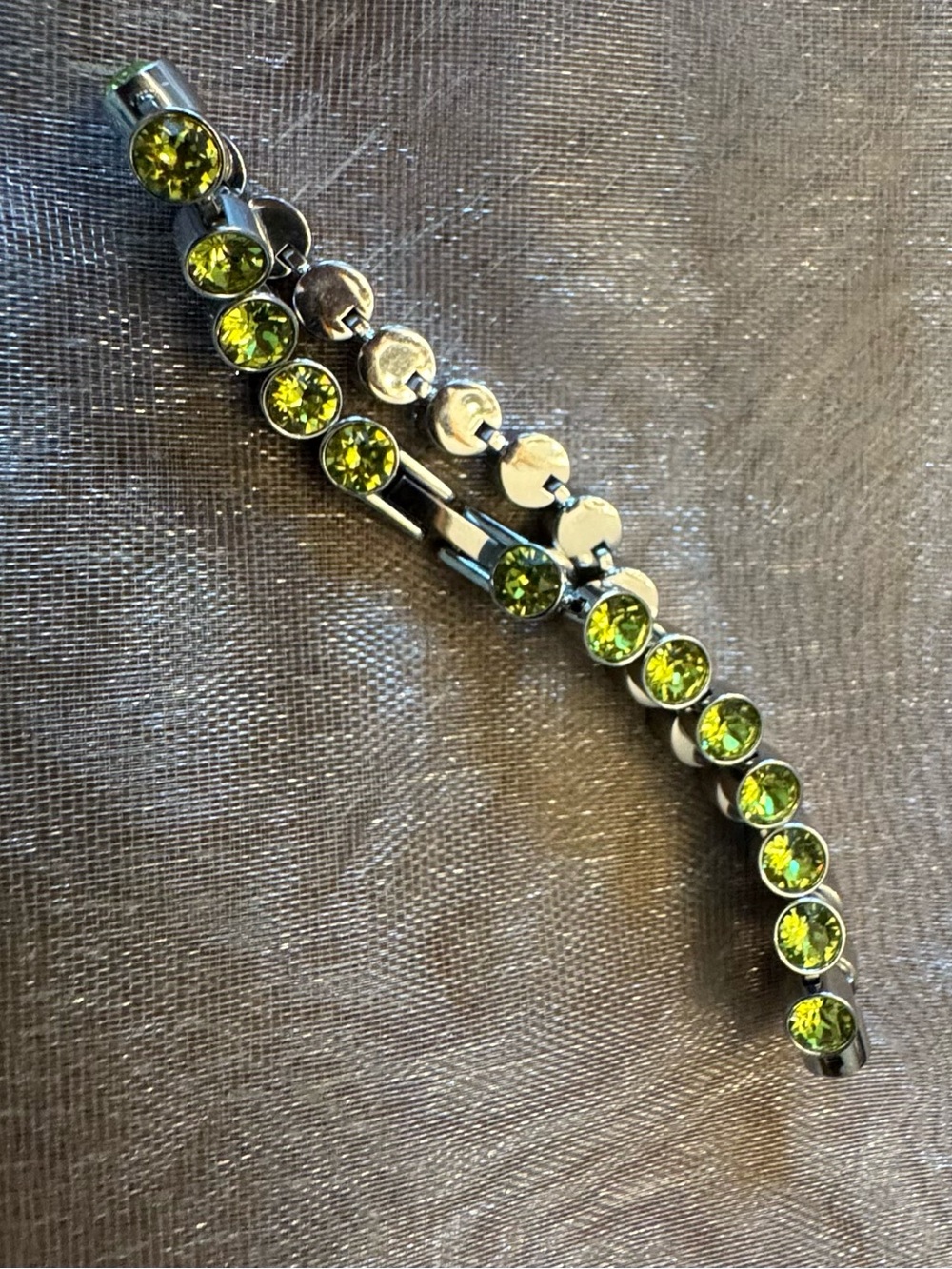 Touchstone Crystal Lime Green Crystal Tennis Bracelet - Sparkling Gems 💚💛🩶 - Picture 2 of 7